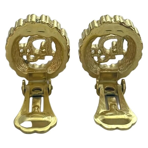 Christian Dior Gold Clear Hardware Rhinestones Clip On Earrings 200-081725 - Picture 3 of 3